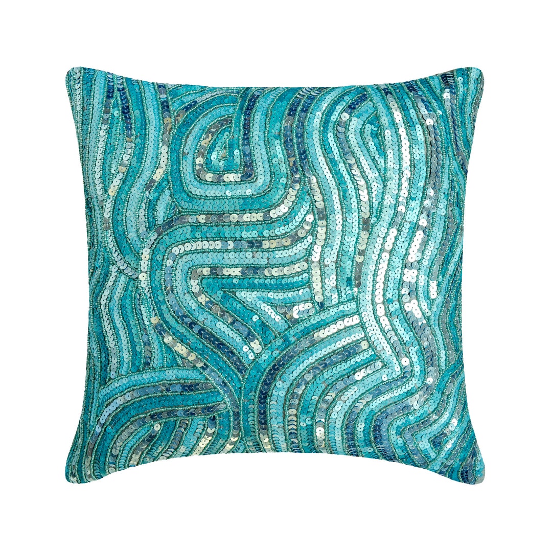 16"x16" Luxury Aqua Blue Throw Pillow Cover, Art Silk Couch Pillow ...