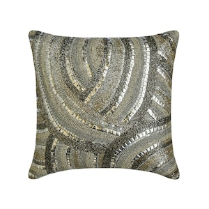 16&quot;x16&quot; Decorative Grey / Silver Pillow Cover, Designer Silk Cushion Cover For Sofa with Sequins Hand Embroidered - Starlight Silver