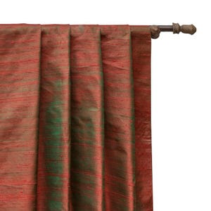 Red & Green Silk Dupioni Curtain Panels (Rod Pocket, Grommet, Box Pleat, Three Pinch Pleat, Tab Top and Plain Ring Top)