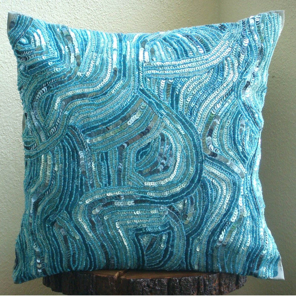 16x16 Luxury Aqua Blue Throw Pillow Cover Art | Etsy
