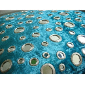 Luxury Turquoise Blue Bed Pillow case 24x24/26x26, Velvet Pillow Sham Pillow Case Cover Circles Dots Contemporary Aqua Reflections image 2