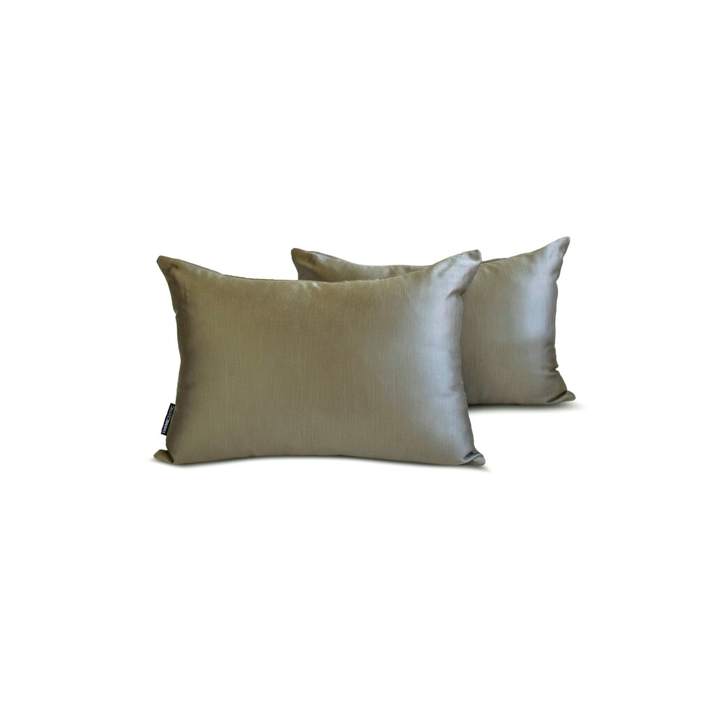 2 Federe Per Cuscino Lombare Rettangolare, Intrecciate A Mano, Con Nappe, 45x45 Cm, Grigio, 100% Cotone, TCVNS01