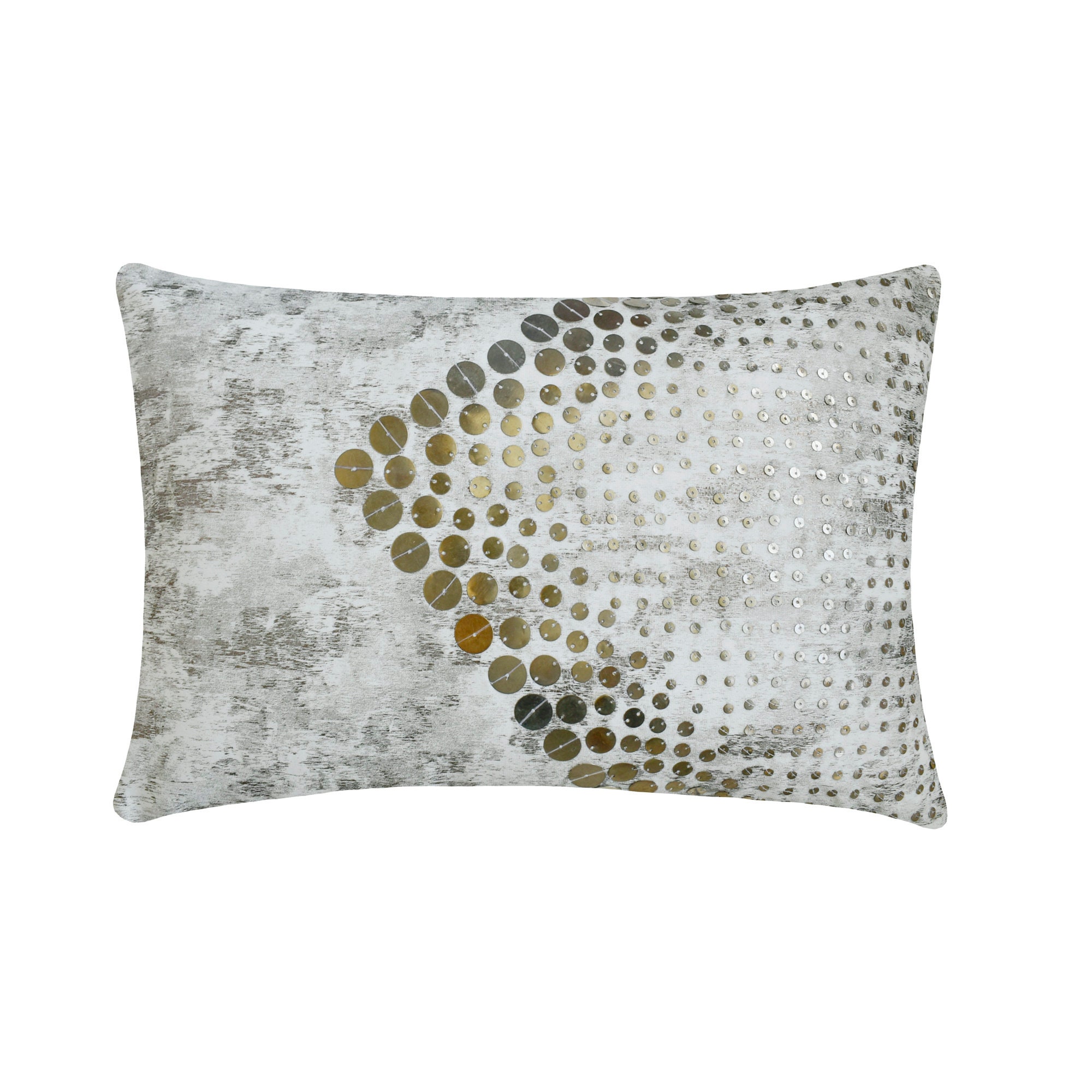 Decorative Oblong / Lumbar Throw Pillow Cover in Ivory / Antique Gold Foil with Metal Sequins Embroidery / Bedroom / Modern Home - Altynay