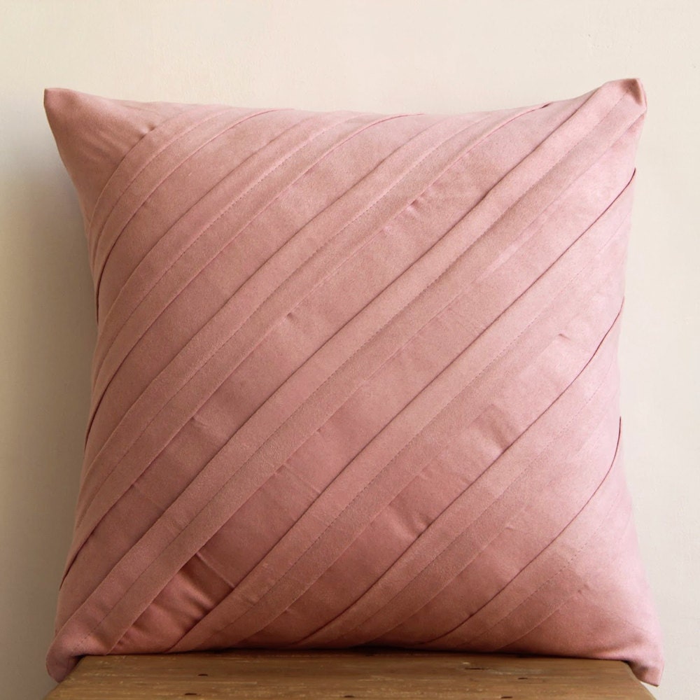 Pink Throw Pillows Cover Square Textured Pintucks Solid
