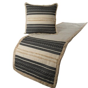Copriletto beige per letto matrimoniale/king size/singolo con federa decorativa coordinata, in cotone trapuntato con pizzo, stile moderno e contemporaneo - Atmosfera marocchina immagine 7