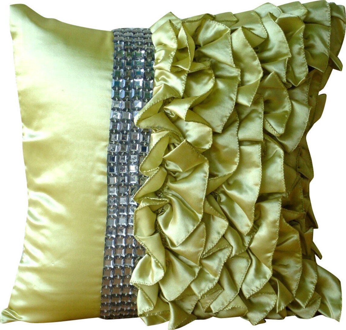 Satin Green Couch Cushion 16x16 Designer Throw Etsy
