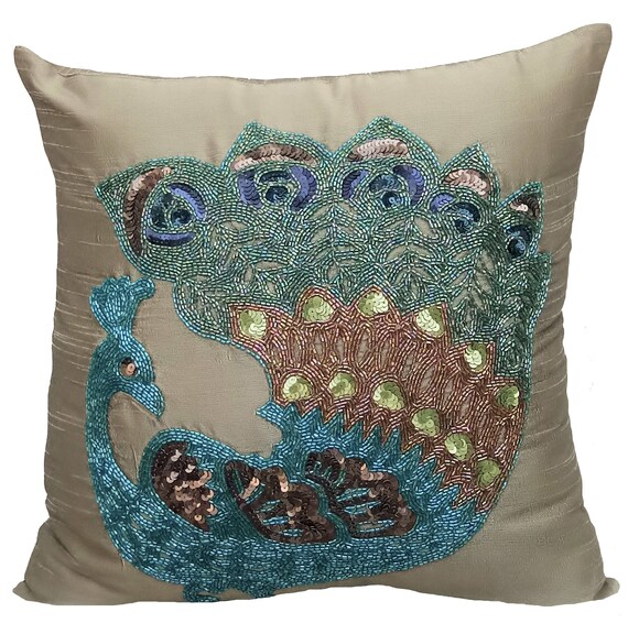 Luxury Taupe Green Accent Pillows 16x16 Silk Etsy