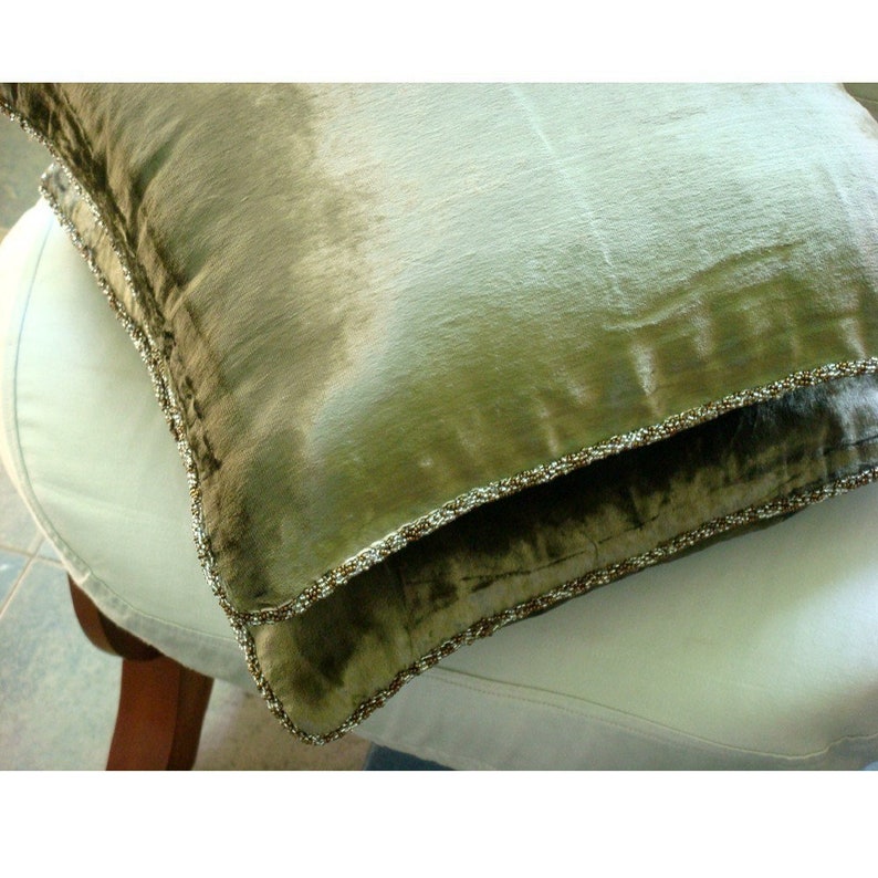 Olive Shimmer 16x16 Decorative Olive Green Sofa Cushion Cover Velvet Throw Pillow Cover Throw Pillow Case Solid Color Contemporary