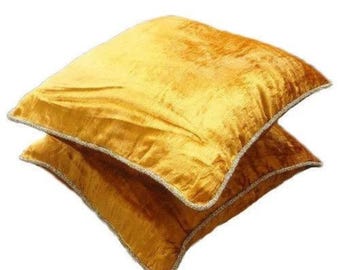Designer Gold Euro Pillow Sham 24"x24"/26"x26", Velvet Sofa Euro Sham Bed Pillow Cover Solid Color Pattern - Glorious Flame