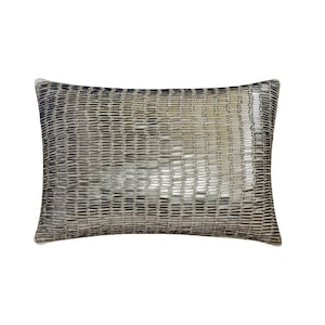 Decorative Oblong / Lumbar Throw Pillow Cover Silver Art Silk Fabric with Sequins Hand Embroidery Modern Home - Silver Luminance