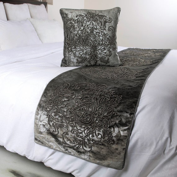 Buy King Queen Twin Grey Bed Runner With Matching Decorative