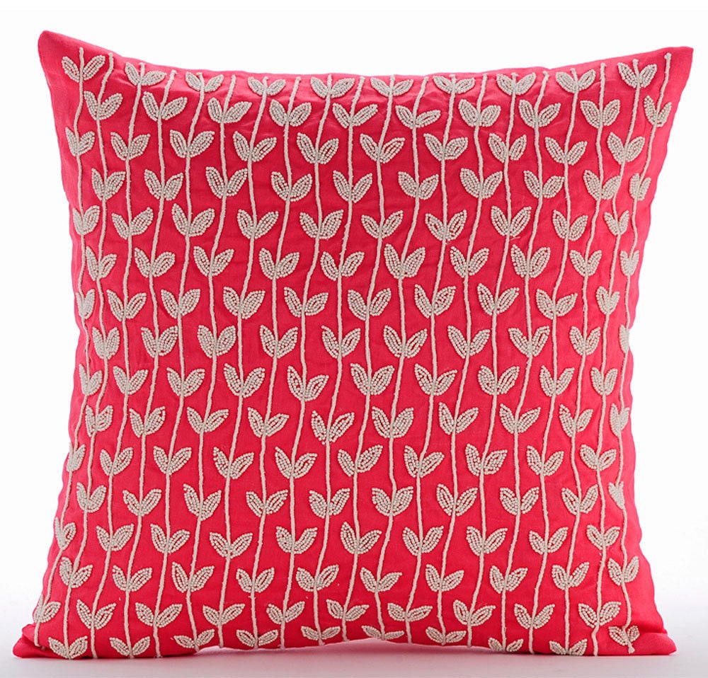 16x16 Decorative Coral Pink Toss Pillows Cotton Etsy