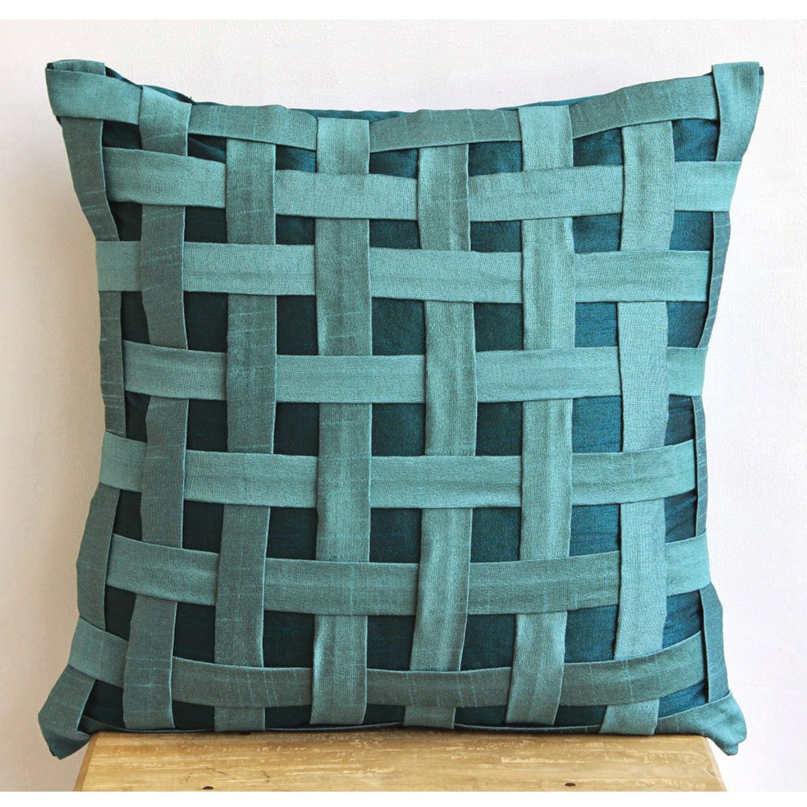 Designer Teal Blue Pillow Case 16x16 Art Silk Etsy