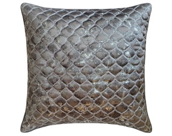 Decorative Pillow Cover 16 x 16 Inch Grey Silver Foil Lattice Pattern Quilted Throw Pillow Cover Textured Modern Cushion Cover - Reza