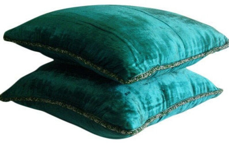 Decorative Royal Peacock Green Throw Pillow Custom 16x16, Velvet Sofa Throw Couch Cushion Cover Solid Royal Peacock Green Shimmer image 1