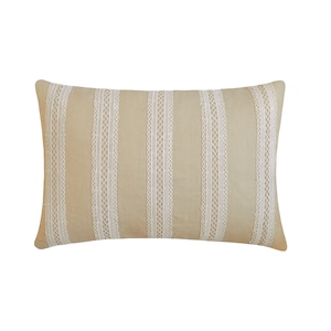 Decorative Oblong / Lumbar Throw Pillow Cover in Beige Cotton Linen Fabric with Lace - Lace Serenade