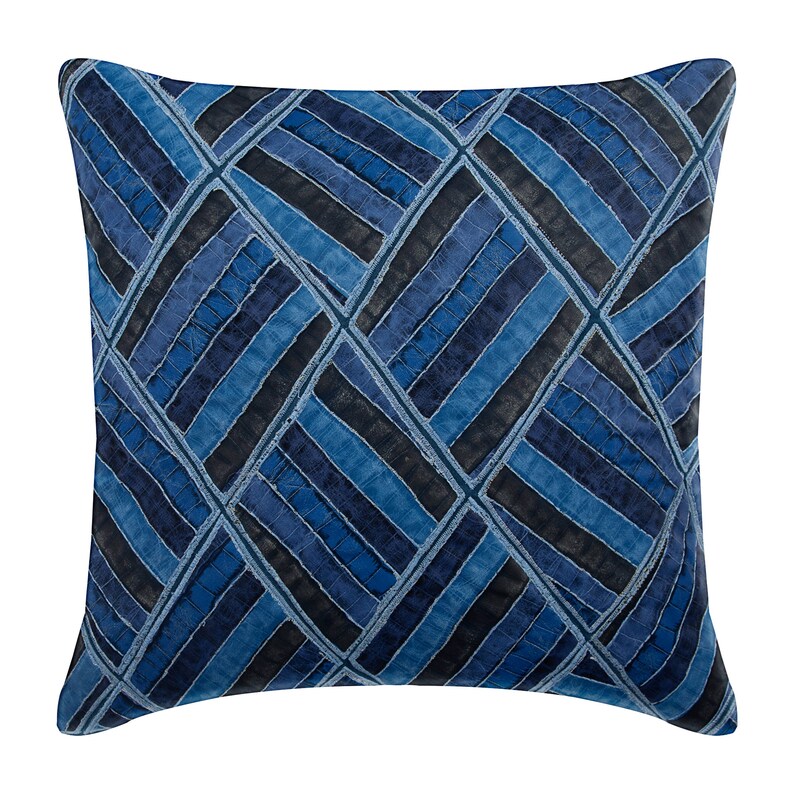 Blue Decorative Cushion Pillow Cover 22x22 inch, Suede Striped Indigo