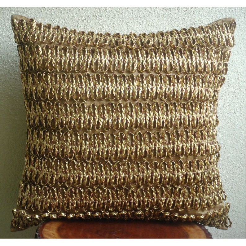 Decorative Gold Couch Pillow Cover 16x16 Faux Etsy