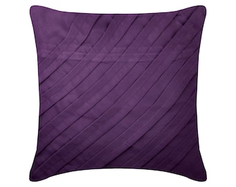 Decorative Purple Couch Cushion Cover 16"x16", Faux Suede Throw Cushion Pintucks, Textured, Striped Couch Pillow Cover - Contemporary Purple