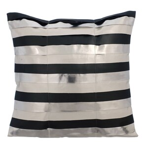 Decorative Metallic Silver Euro Sham Cover 24&quot;x24&quot; / 26&quot;x26&quot;, Faux Leather Bed Throw Pillow Sofa Pillow Striped Pattern - Omg Its Silver