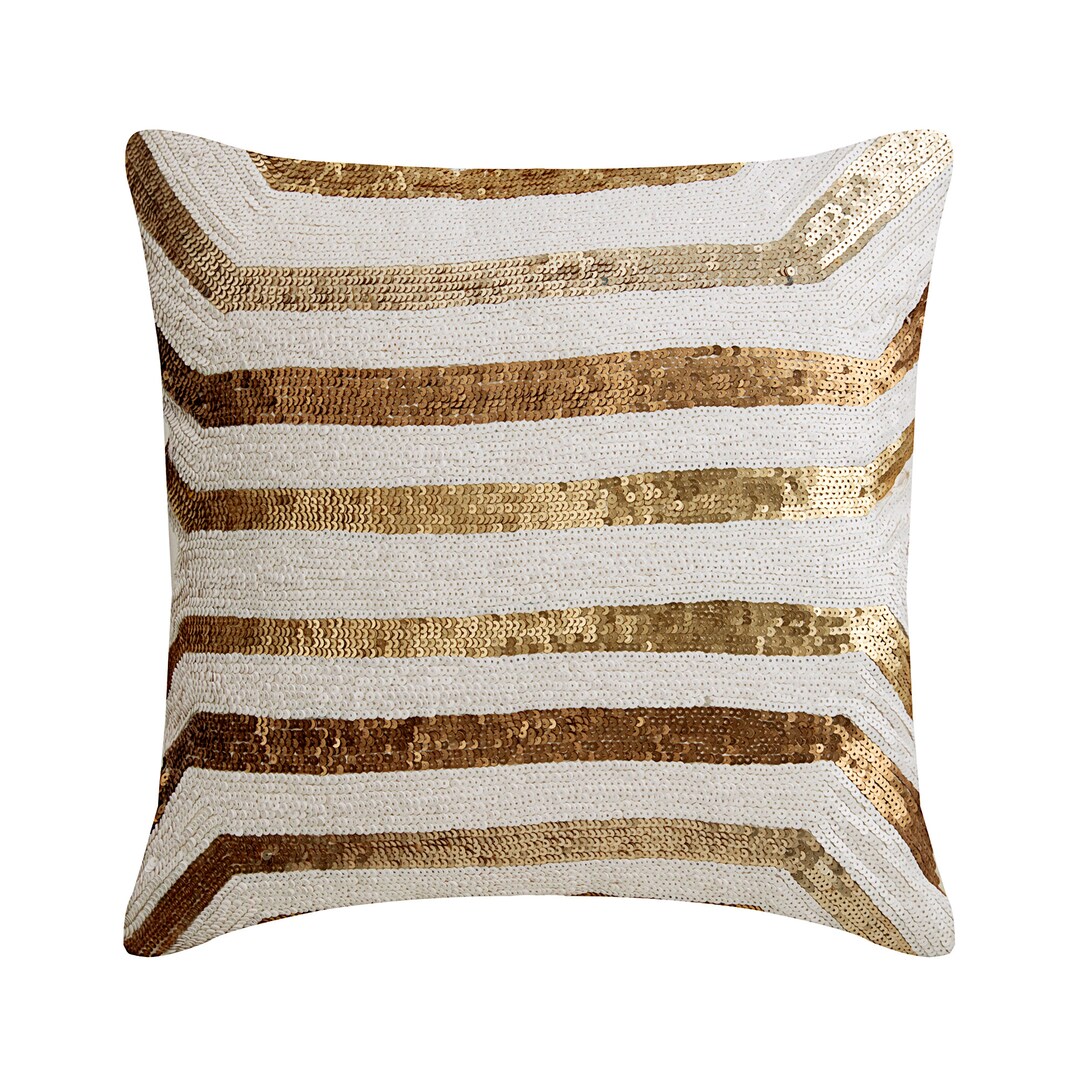 Designer Gold Bed Pillow Cover 24x24/26x26, Silk Pillow Cushion Striped