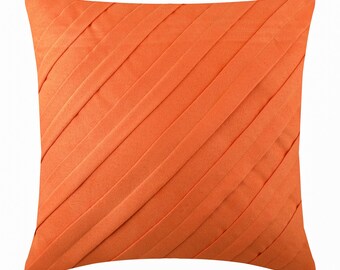 Decorative Pintucks, Textured, Striped Orange Pillow Sham 24"x24"/26"x26", Faux Suede Euro Pillowcase Couch Pillow - Contemporary Orange