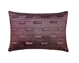 Decorative Oblong / Lumbar Rectangle Throw Pillow Covers Accent Pillow Couch Bed Toss 12x16 Plum Silk Pillow Case with Pintuck - Plum Stripe