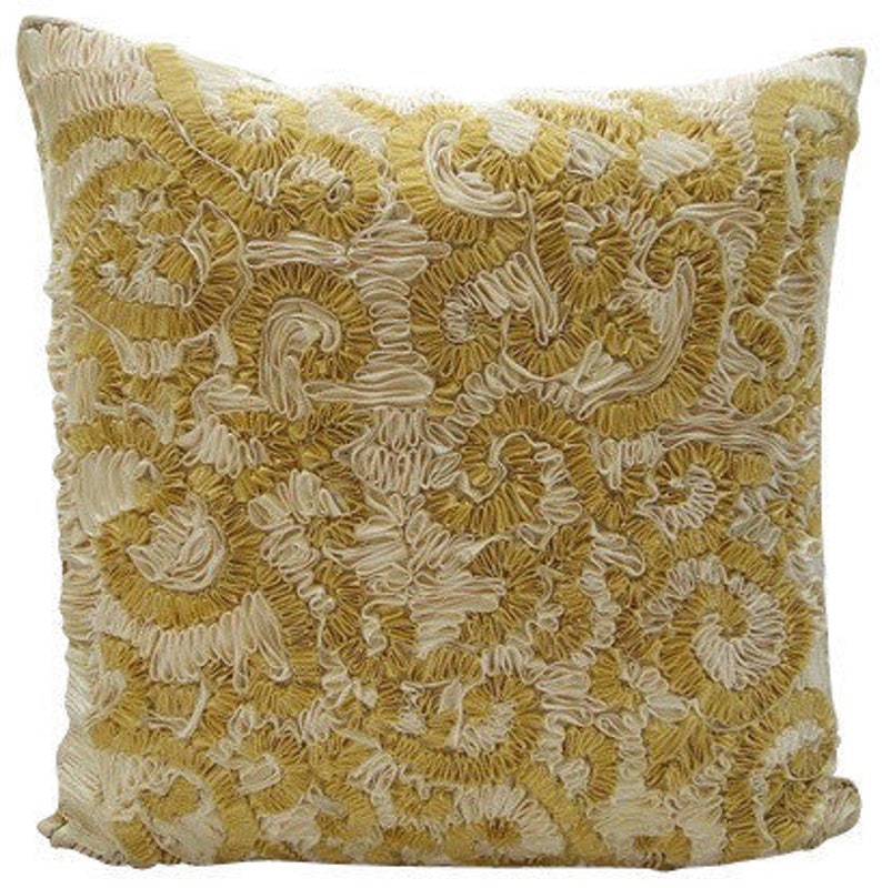 Art Silk Gold Couch Pillow 16x16, Handmade Couch Cushion Pillow Custom Abstract Pattern Modern Style Home Decor Cushion Magnificent Awe image 1