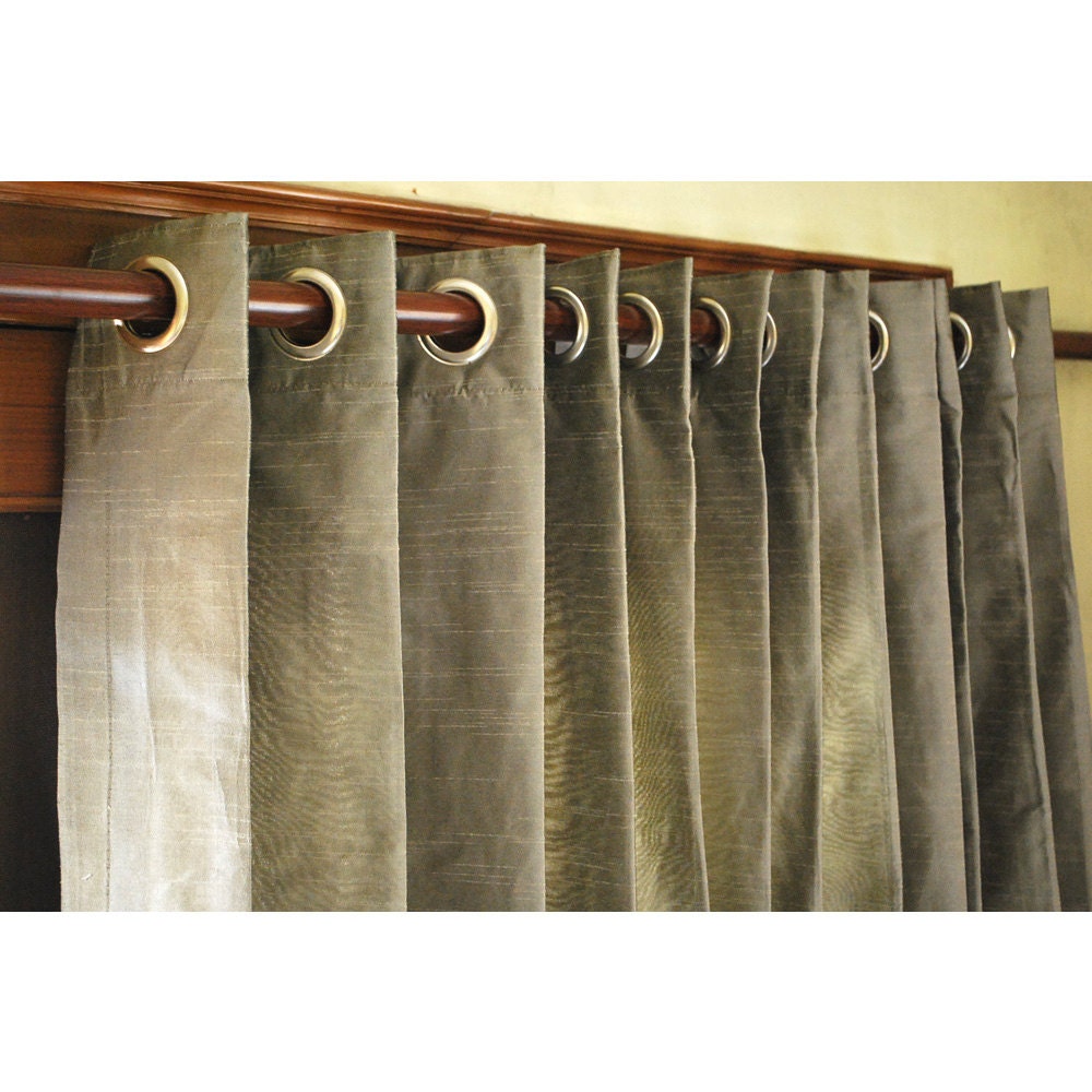 Grey Silver Silk Curtain Panels 52x84 Grommet Etsy