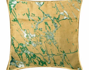 Velvet Beige Gold Toss Pillows 24"x24"/26"x26" Decorative Throw Euro Sham Painted Gold Foil Euro Sham Cover, Abstract Couch - Big Splash