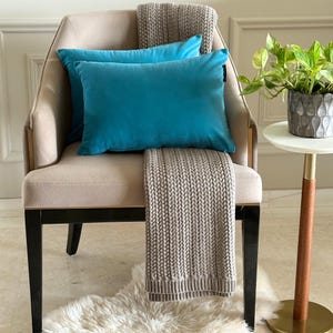 Lot de 2 taies d'oreiller lombaires turquoise, taies d'oreiller rectangulaires, housses de coussin unies, taies d'oreiller en velours, velours de luxe - velours turquoise