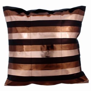 16x16 Decorative Copper Couch Pillow, Faux Leather Couch Cushion Pillow Custom Striped Pattern Modern Home Decor Pillow Omg Its Copper image 1