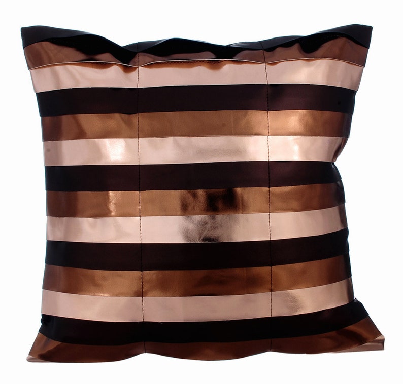 16x16 Decorative Copper Couch Pillow, Faux Leather Couch Cushion Pillow Custom Striped Pattern Modern Home Decor Pillow Omg Its Copper image 1