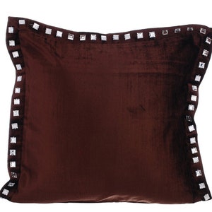 Designer Sofa Throw 16"x16", Velvet Throw Cushion Cover Chocolate Brown Throw Cushion Solid Color Modern Style - Choco Crystal Palace