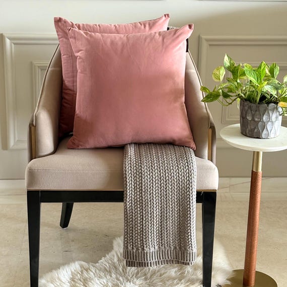 Pack of Blush Pink Velvet Pillow Covers, Square Throw Pillow