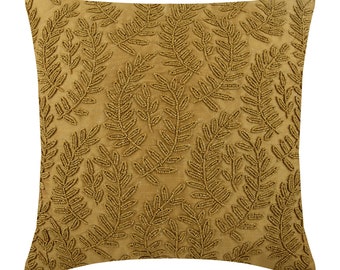 Decorative Gold Throw Pillow For Bed 24"x24" / 26"x26", Art Silk Pillow Case Cover Leaf Pillow Custom Nature Floral - Golden Ivy