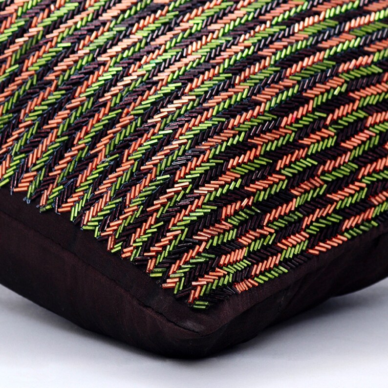 Luxury Handmade Pillow Sham Covers 24x24 Brown Silk Pillow Sham Covers Decorative Square Pipe Sequins Pillow Sham Cover Multi Connect