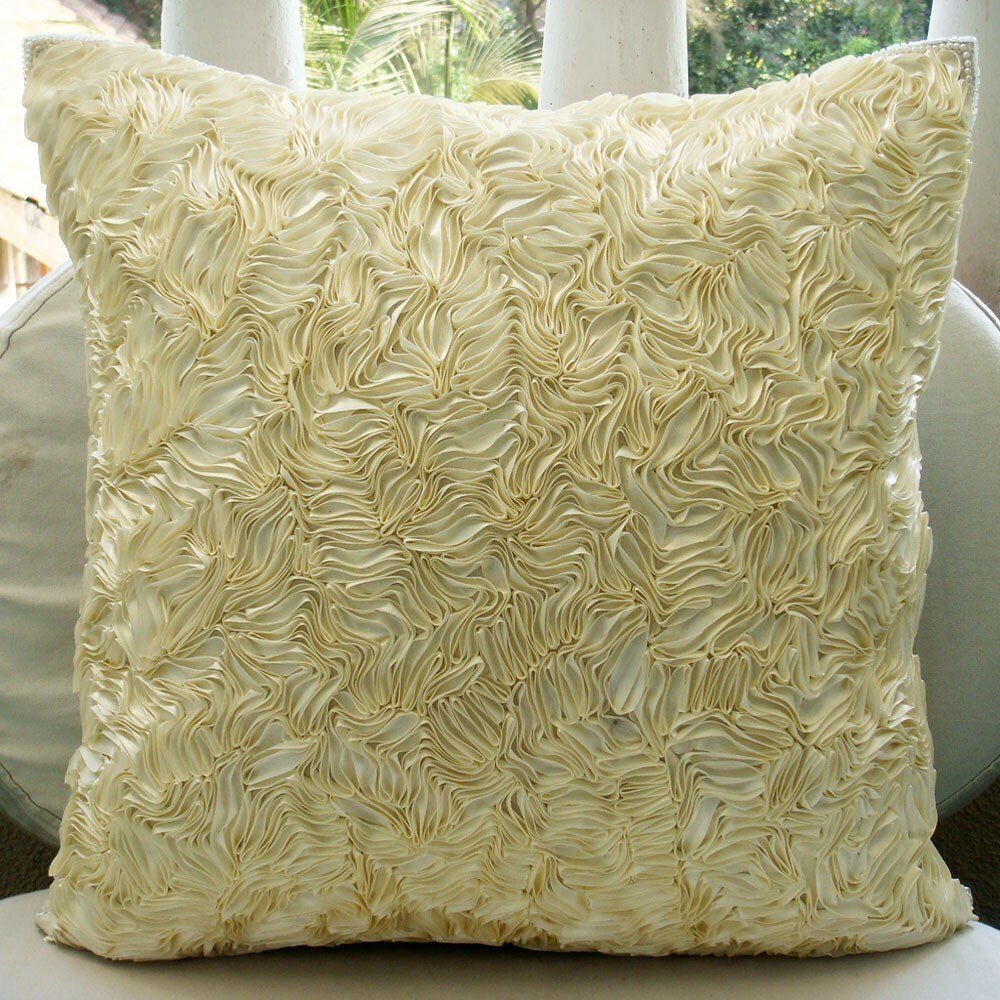 Designer Ivory Throw Pillows Cover For Couch Textured Ribbon Etsy