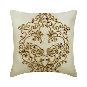 Decorative Ivory Euro Sham 24&quot;x24&quot;/26&quot;x26&quot;, Silk Euro Pillow Sham Cushion Pillow Damask Pattern Modern Style Home Decor - Gold Wedding
