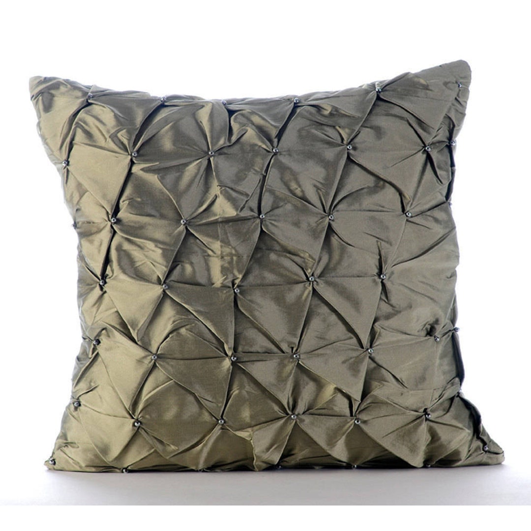 Decorative Green Pillow Cover for Bed 24x24/26x26, Taffeta Throw Pillow