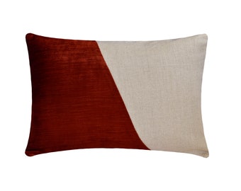 Decorative Oblong / Lumbar Throw Pillow Cover Rust Velvet / Linen Color Block Pillows for Couch Modern Decor Home Style - Velutinous Rust