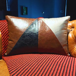 Brown & Black Faux Leather Patchwork Decorative Lumbar Pillow Cover, Country Style Couch/Sofa/Cowboy Oblong Cushion Cover -  The Plough
