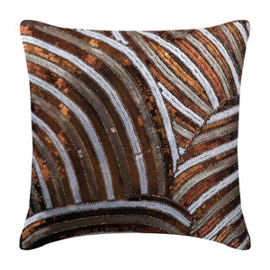 Art Silk Brown Cushions 16x16, Decorative Throw Pillow Sofa Cushion Cover Abstract Pattern Modern Style Home Decor Cushion Cover Diva image 1