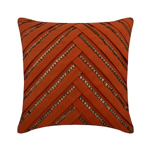 Luxury Throw Cushion Cover 16&quot;x16&quot;, Suede Couch Cushion Cover Orange Throw Pillow Cover Striped Pattern Modern Style - Crystal Rust