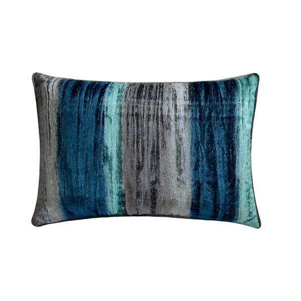 Decorative Oblong / Lumbar Throw Pillow Cover Teal / Turquoise / Grey Ombre Pillow Sofa Pillow Case 12x16 Velvet Ombre Pillow - Ombre Teal