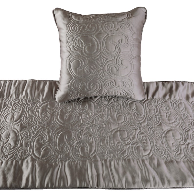 King / Queen / Twin Silver Bed Runner with Decorative Throw Etsy