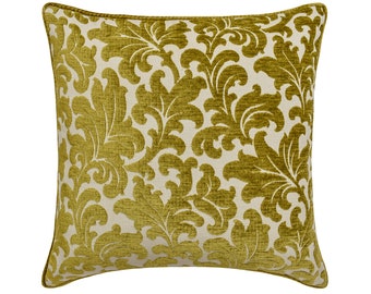 Decorative Floral Pillow Case 16"x16" Chartreuse Velvet Cushion Throw Pillow Cover with Velvet Border Modern Home Decor - Chartreuse Flowery