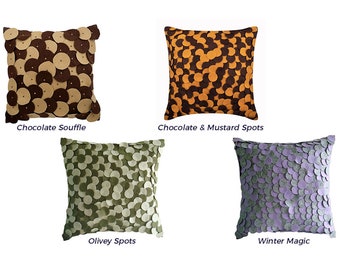 Designer Polka Felt Pillowcases, Circles Polka Dots Applique Pillow Covers, Felt Throw Pillow Covers, Modern Pillow Covers