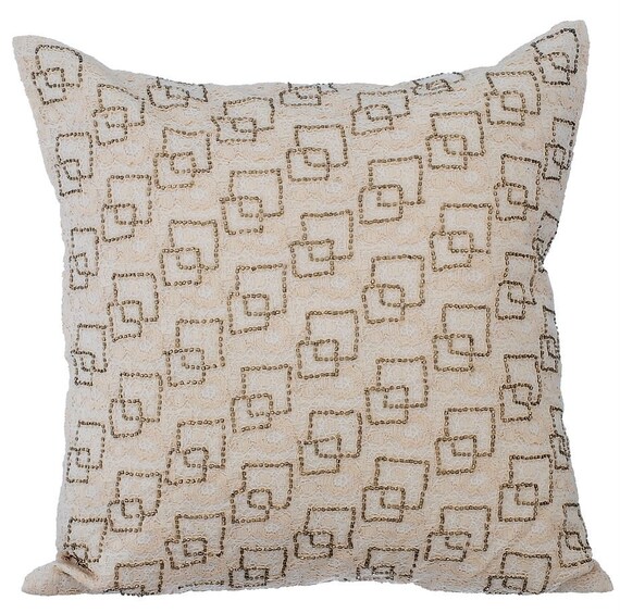 Designer Beige Cushion Cover 16x16 Silk Pillowcase Floral | Etsy