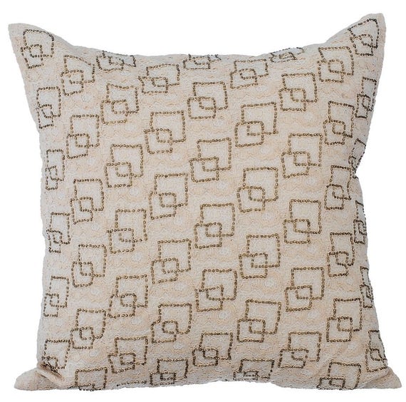 Designer Beige Cushion Cover 16x16 Silk Pillowcase Floral Etsy